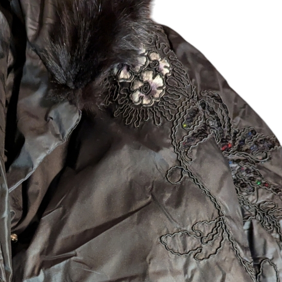 Embellished sequin embroidery faux fur trim black Warm Jacket Todd Smith  Sz M - Picture 7 of 13
